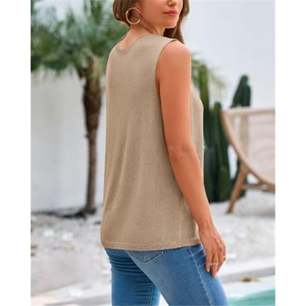 Sleeveless Sweater Tops for Women 2026 Crew Neck Lightweight Casual Loose Tank - Picture 3 of 6
